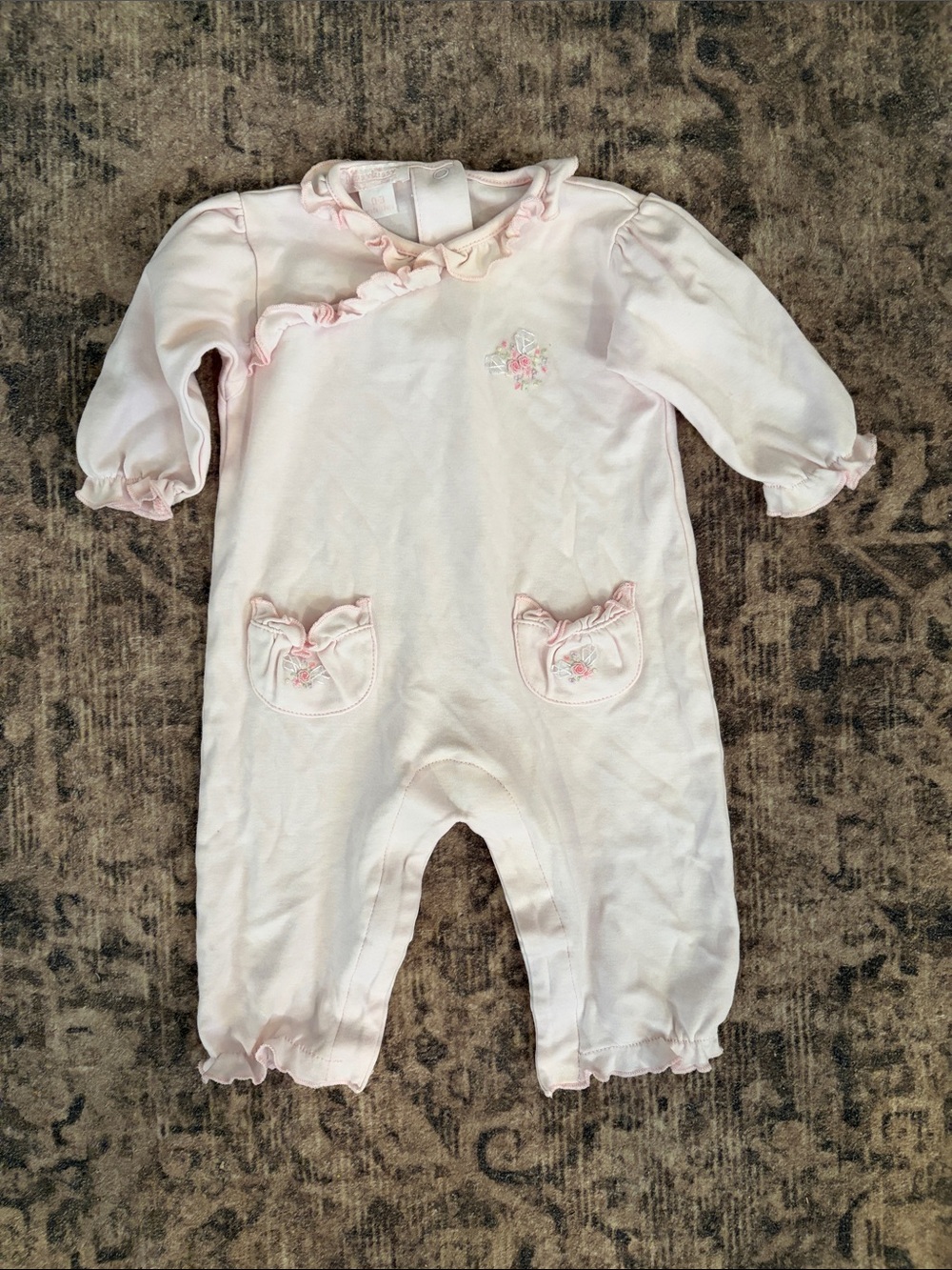 Kissy Kissy Pale Pink Ruffle Trim Embroidered One-Piece